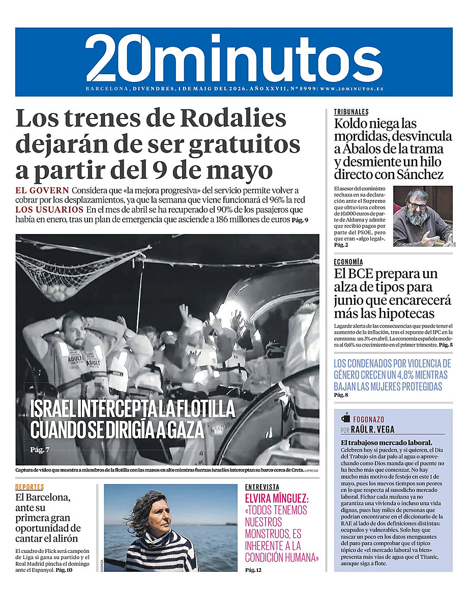 Portada 20 Minutos Barcelona de hoy - Quiosco 1 mayo 2026