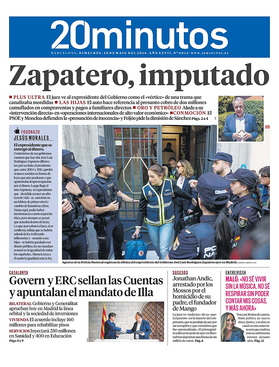 Portada 20 Minutos Barcelona de hoy - Quiosco 20 mayo 2026