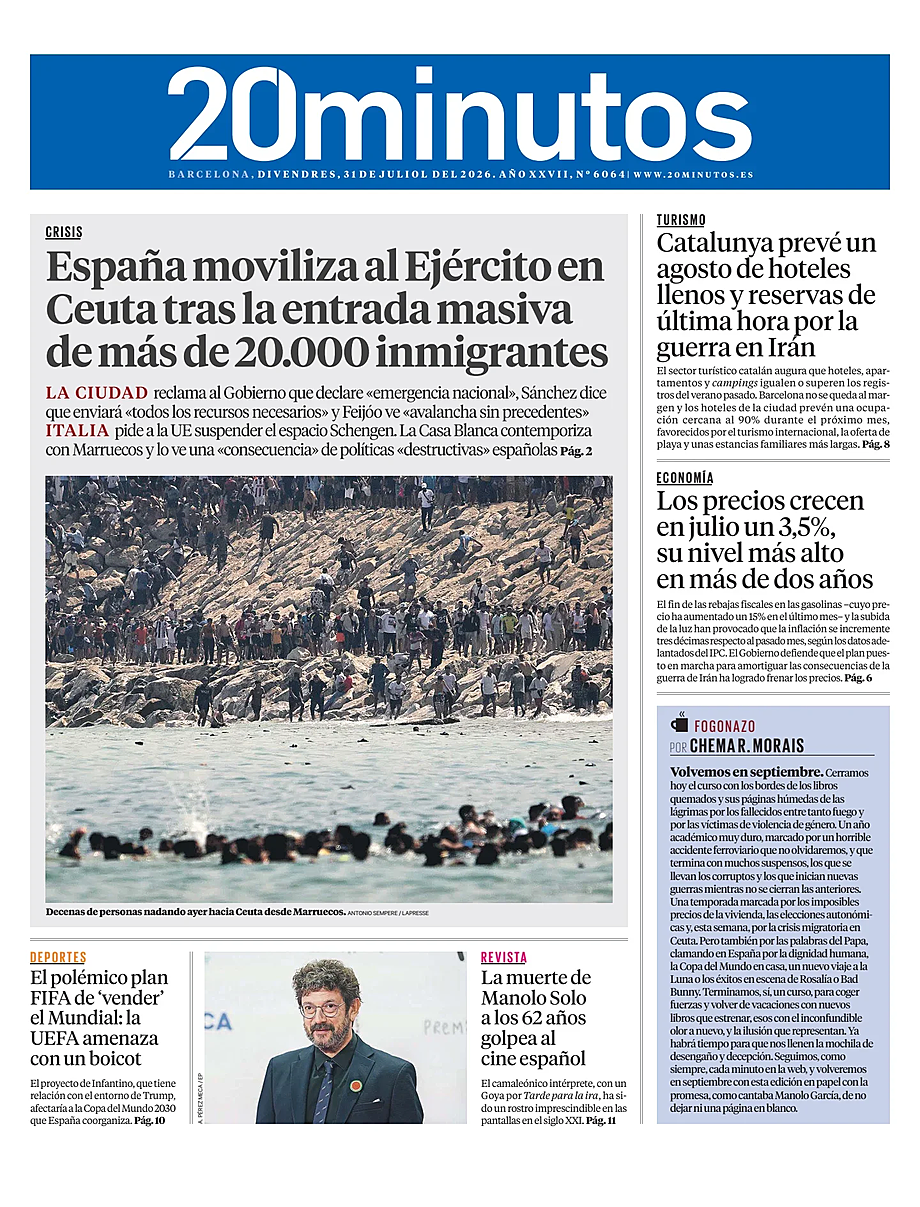 Portada 20 Minutos Barcelona de hoy - Quiosco 31 julio 2026