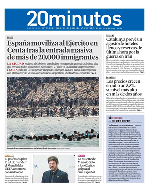 Prima pagina 20 Minutos Barcelona di oggi - Quotidiano regional