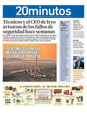 Prima pagina 20 Minutos Barcelona di oggi - Quotidiano regional