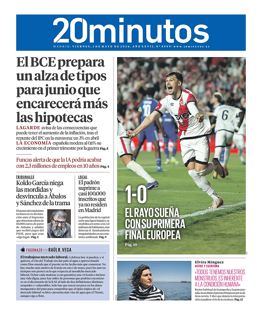 Portada 20 Minutos Madrid de hoy - Quiosco 1 mayo 2026