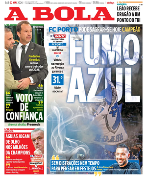 Capa de A Bola de hoje - Jornal desporto