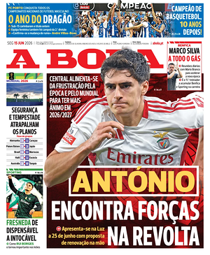 Capa de A Bola de hoje - Jornal desporto