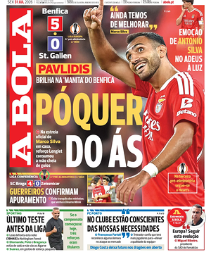 Capa de A Bola de hoje - Jornal desporto