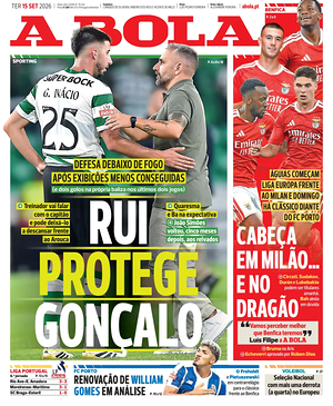 Capa de A Bola de hoje - Jornal desporto