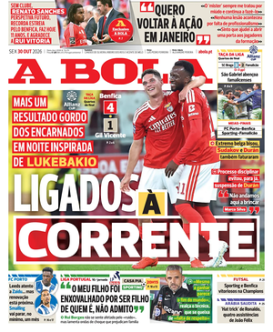 Capa de A Bola de hoje - Jornal desporto