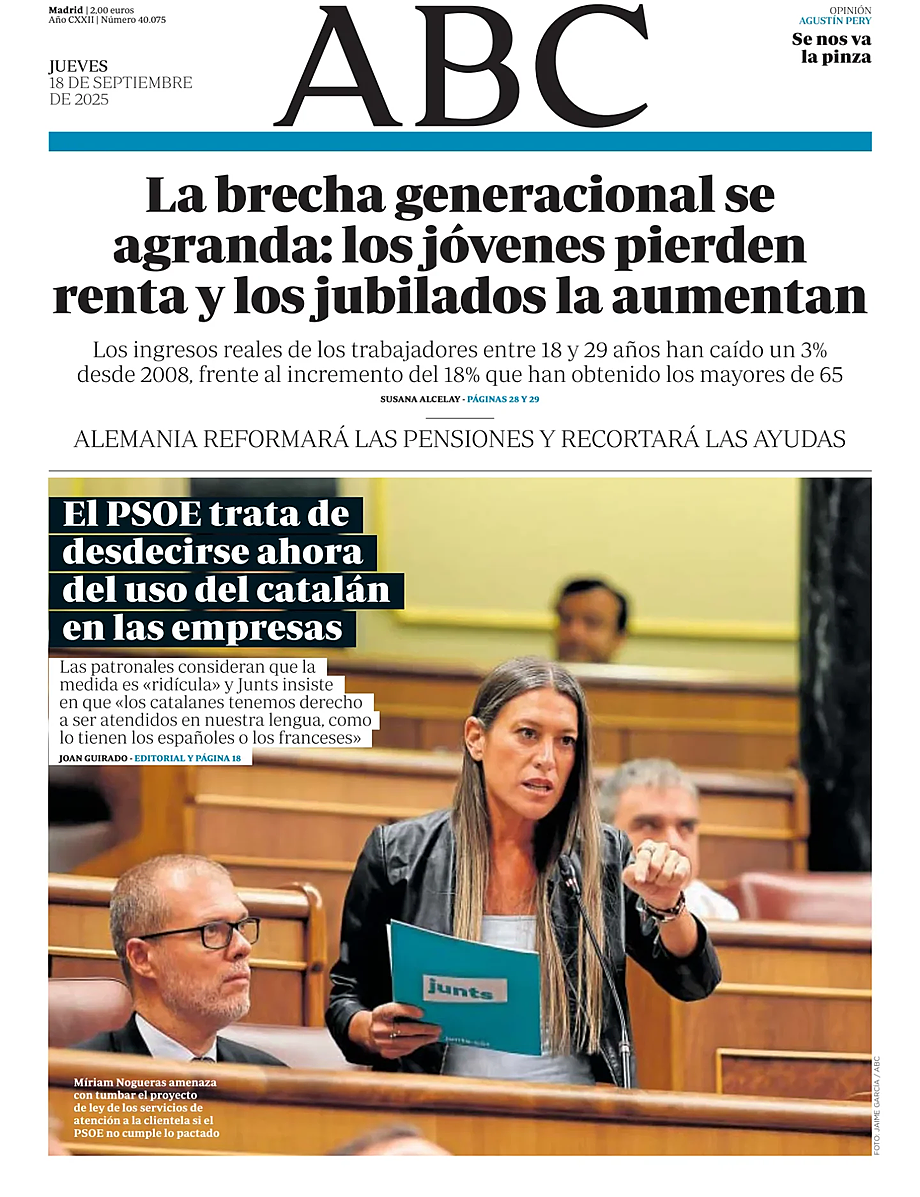 Prima pagina ABC di oggi - Edicola 18 Settembre 2025