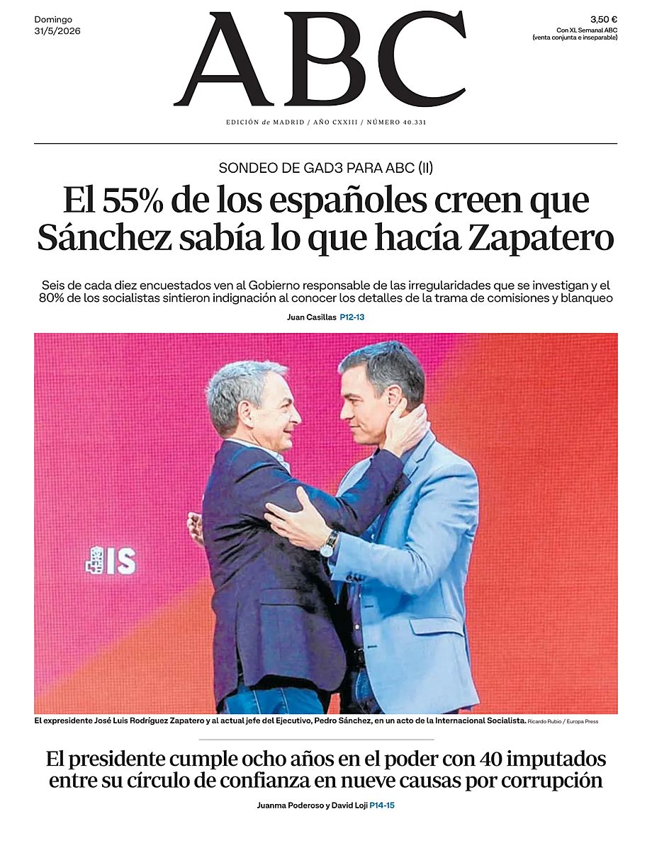 Prima pagina ABC di oggi - Edicola 31 Maggio 2026
