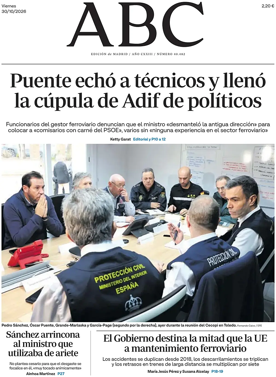 Portada ABC de hoy - Quiosco 30 octubre 2026