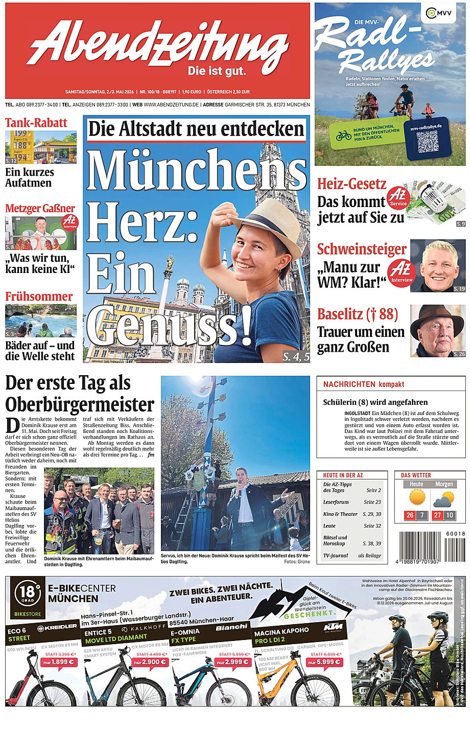 Titelseite von Abendzeitung München heute - Presse 2 Mai 2026