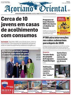 Capa de Açoriano Oriental de hoje - Jornal regionais