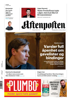 Prima pagina Aftenposten di oggi - Quotidiano estero