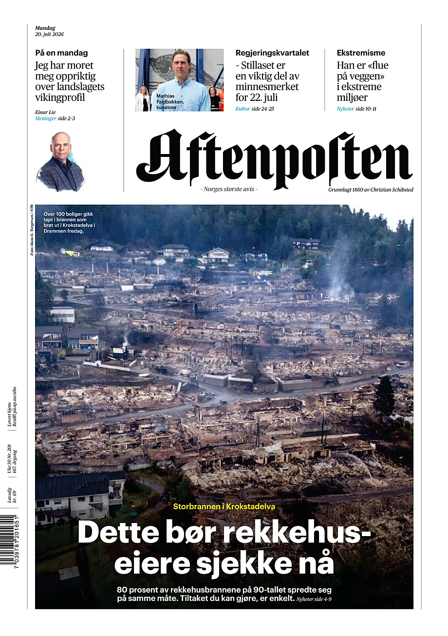 Prima pagina Aftenposten di oggi - Edicola 20 Luglio 2026