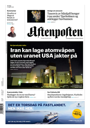 Prima pagina Aftenposten di oggi - Quotidiano estero