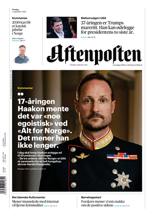 Prima pagina Aftenposten di oggi - Quotidiano estero