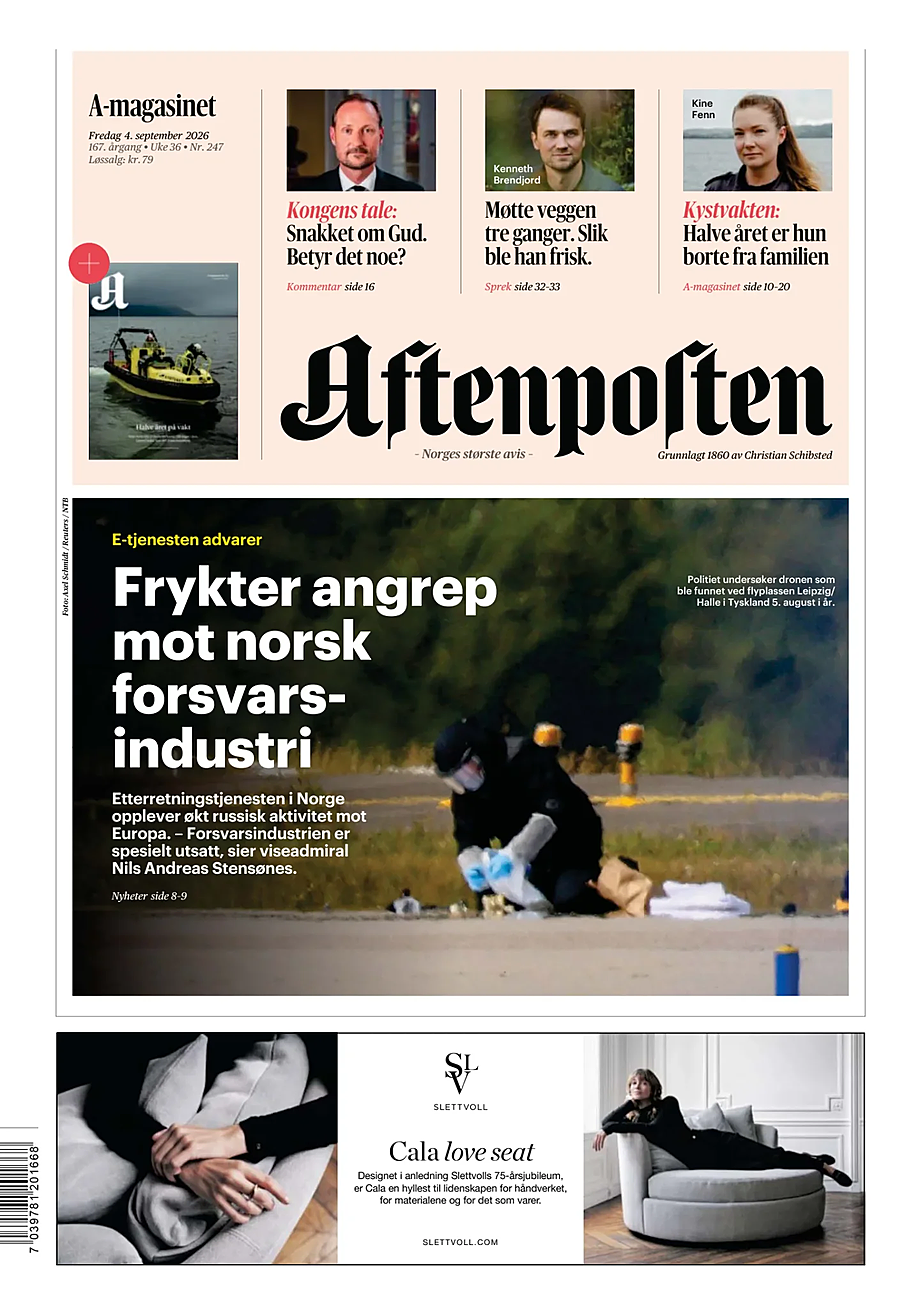 Prima pagina Aftenposten di oggi - Edicola 4 Settembre 2026