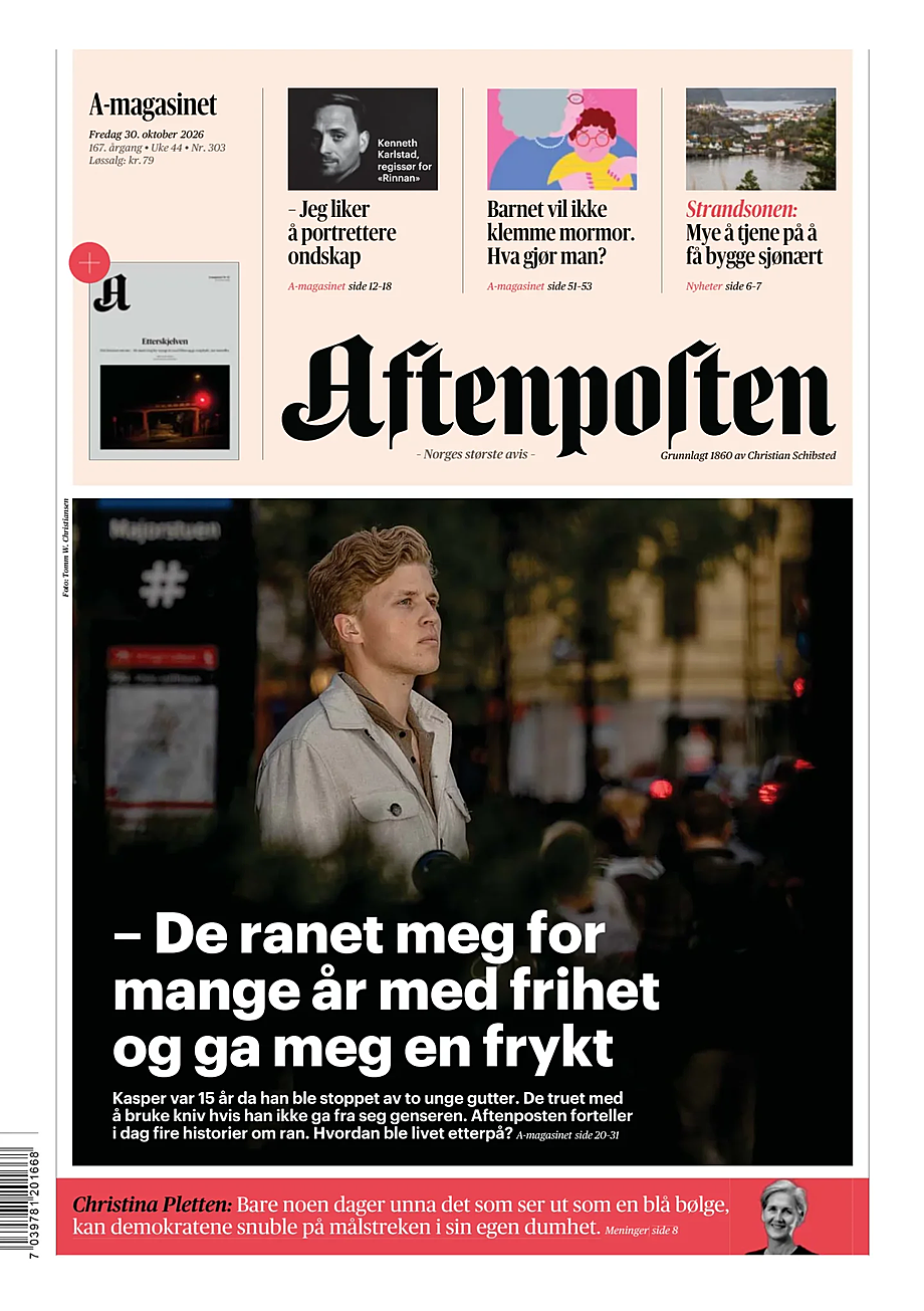 Portada Aftenposten de hoy - Quiosco 30 octubre 2026