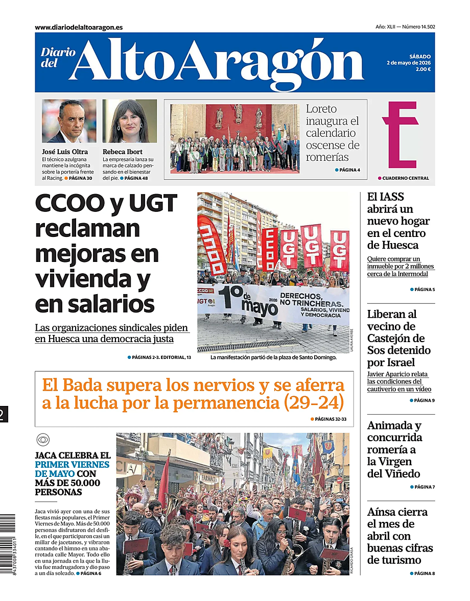 Portada Diario del Alto Aragón de hoy - Quiosco 2 mayo 2026