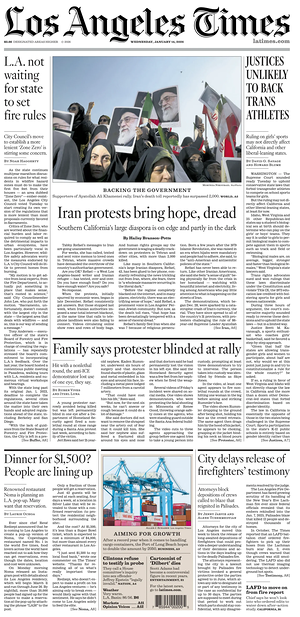 Prima pagina Los Angeles Times di oggi - Quotidiano estero