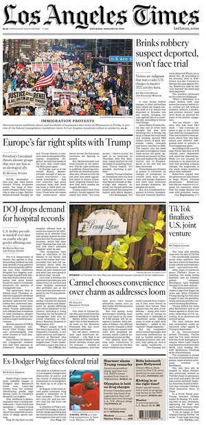 Prima pagina Los Angeles Times di oggi - Quotidiano estero