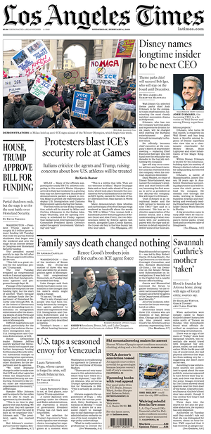 Prima pagina Los Angeles Times di oggi - Quotidiano estero