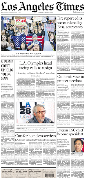 Prima pagina Los Angeles Times di oggi - Quotidiano estero