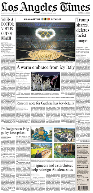 Prima pagina Los Angeles Times di oggi - Quotidiano estero