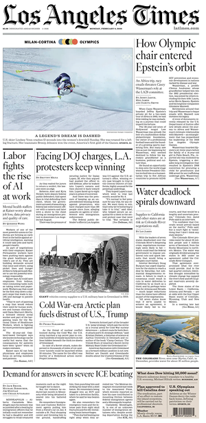 Prima pagina Los Angeles Times di oggi - Quotidiano estero
