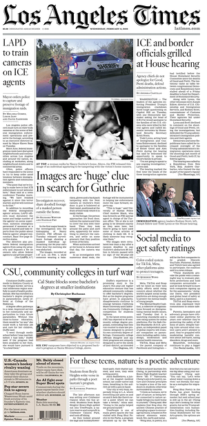 Prima pagina Los Angeles Times di oggi - Quotidiano estero