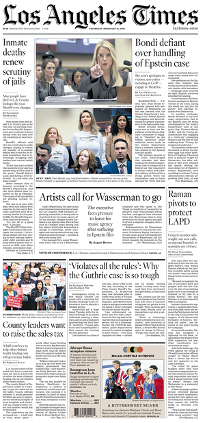 Prima pagina Los Angeles Times di oggi - Quotidiano estero