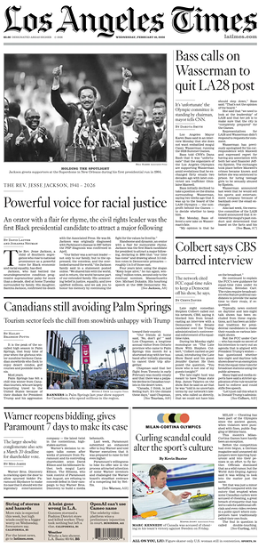 Prima pagina Los Angeles Times di oggi - Quotidiano estero