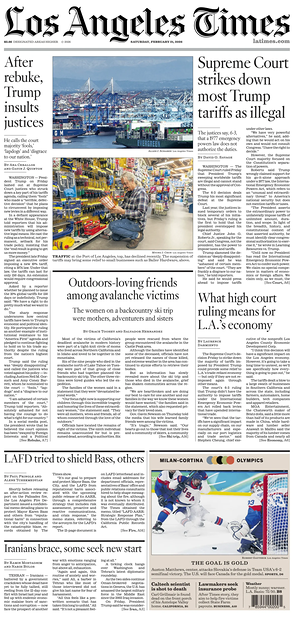 Prima pagina Los Angeles Times di oggi - Quotidiano estero