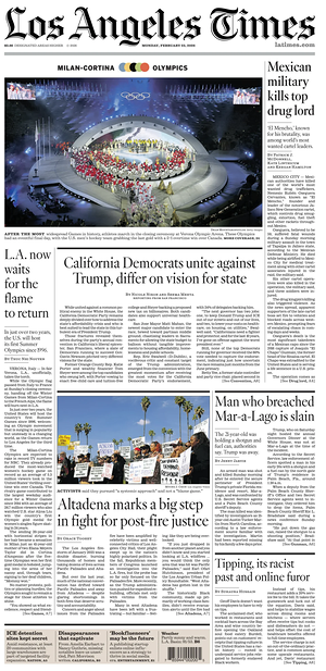 Prima pagina Los Angeles Times di oggi - Quotidiano estero
