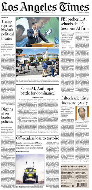 Prima pagina Los Angeles Times di oggi - Quotidiano estero