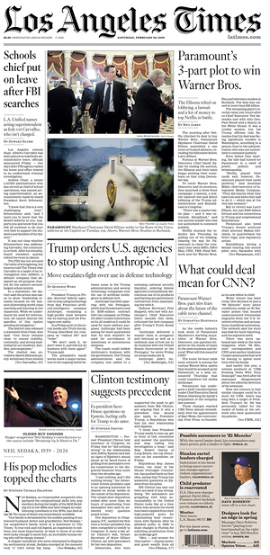 Prima pagina Los Angeles Times di oggi - Quotidiano estero