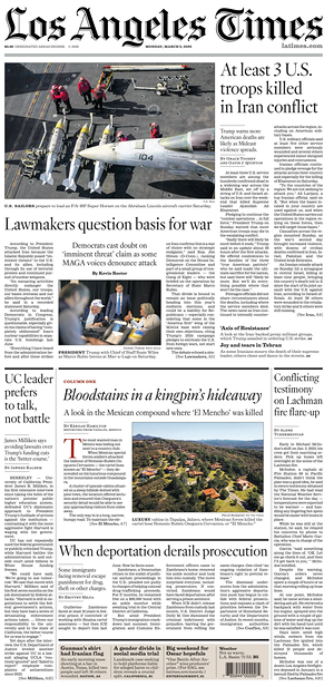 Prima pagina Los Angeles Times di oggi - Quotidiano estero