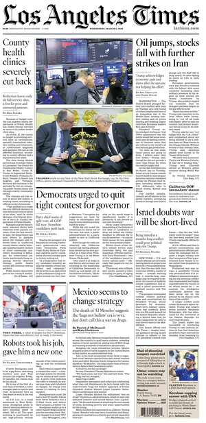 Prima pagina Los Angeles Times di oggi - Quotidiano estero