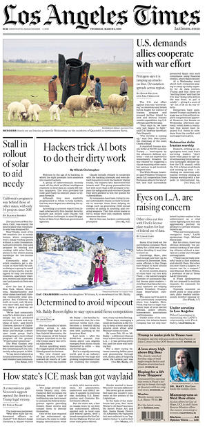 Prima pagina Los Angeles Times di oggi - Quotidiano estero