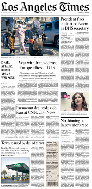 Prima pagina Los Angeles Times di oggi - Quotidiano estero