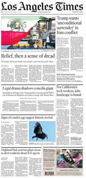 Prima pagina Los Angeles Times di oggi - Quotidiano estero
