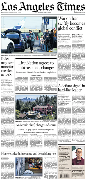 Los Angeles Times prima pagina