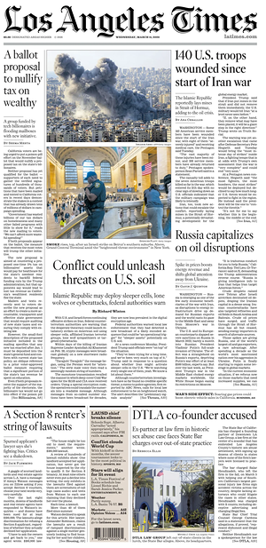 Prima pagina Los Angeles Times di oggi - Quotidiano estero