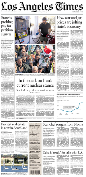 Prima pagina Los Angeles Times di oggi - Quotidiano estero