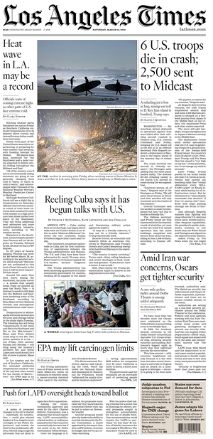 Prima pagina Los Angeles Times di oggi - Quotidiano estero