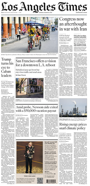 Prima pagina Los Angeles Times di oggi - Quotidiano estero