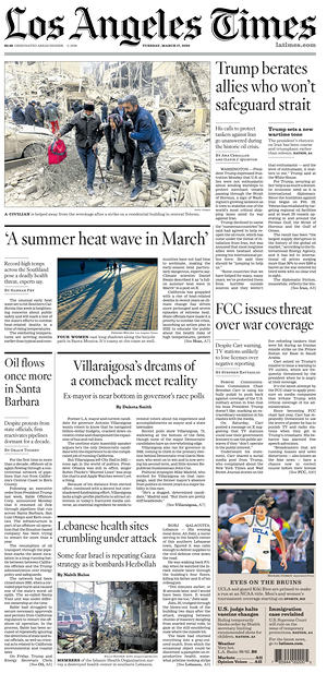 Prima pagina Los Angeles Times di oggi - Quotidiano estero