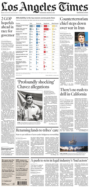 Prima pagina Los Angeles Times di oggi - Quotidiano estero