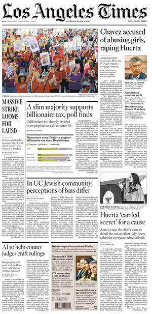 Prima pagina Los Angeles Times di oggi - Quotidiano estero