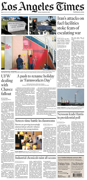 Prima pagina Los Angeles Times di oggi - Quotidiano estero